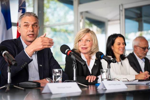 June 17, 2025, Montreal, Pq, CANADA: Jean-Philippe Paradis, president of Formula One Grand Prix, Canada, gives remarks on a Canadian Grand Prix contract extension while accompanied by, from right, Caroline Proulx, minister of Tourism of Quebec, Montreal mayor Valo rie Plante, and Carlos Leito£o, parliamentary secretary to the Ministry of Industry, during a press conference, PK, Pressekonferenz in Montreal on Tuesday, June 17, 2025. Canada News - June 17, 2025 - ZUMAc35_ 20250617_zaf_c35_013 Copyright: xChristopherxKatsarovx
