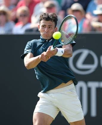 Nottingham Tennis Centre Nottingham, England - Emilio Nava plays a backhand shot to Jack Pinnington Jones during the match in the Lexus Nottingham Tennis Open, day 3, June 17th 2025. (Paul Bonser SPP) Copyright: xPaulxBonser SPPx spp-en-PaBo-Lexus Nottingham Open 6064
