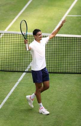 photo Cheering after the match point at Lorenzo SONEGO ITA Tennis Tournament Terra Wortmann Cup at Gerry Weber Sportpark OWL Arena in Halle Westfalen on Tue 17 06 2025
