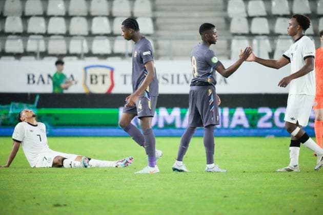 UEFA European Under-19 Championship 2025 Group B: Germany vs. England Ethan Wheatley of England National Under-19 Football Team is exhausted after the UEFA European Under-19 Championship 2025 Group B: Germany vs. England on 17 June 2025, at Arcul de Triumf Stadium, in Bucharest, Romania Bucharest Arcul de Triumf Stadium Romania Copyright: xAlexandraxFechetex _ADR3088