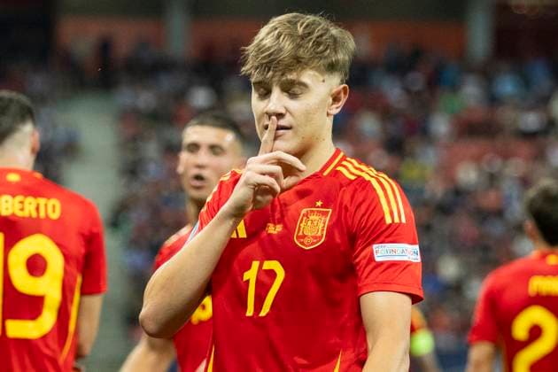 UEFA European Under-21 Championship Spain Italy 17 06 2025 Jesus Rodriguez Spain, 17 celebrates after scoring during the UEFA European Under-21 Championship match Spain Italy, on 17 06 2025, Anton Malatinsky Stadium, Trnava, Slovakia Copyright: xBEAUTIFULxSPORTS Meuselx