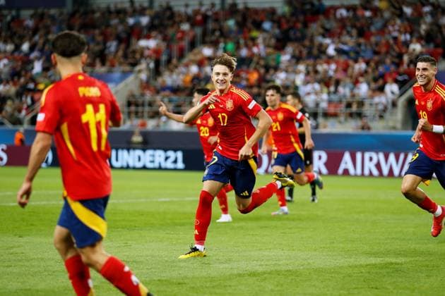 Jesus Rodriguez (ESP), JUNE 17, 2025 - Football Soccer : Jesus Rodriguez celebrate after his goal during UEFA European Under-21 Championship 2025 Slovakia group stage match between Uuder-21 Spain 1-1 Uuder-21 Italy at the Anton Malatinsky Stadium, Trnava, Slovakia. Noxthirdxpartyxsales  (295219326)
