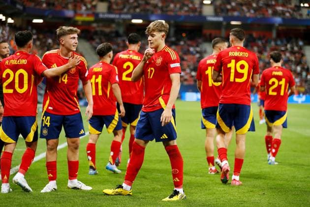Jesus Rodriguez (ESP), JUNE 17, 2025 - Football Soccer : Jesus Rodriguez celebrate after his goal during UEFA European Under-21 Championship 2025 Slovakia group stage match between Uuder-21 Spain 1-1 Uuder-21 Italy at the Anton Malatinsky Stadium, Trnava, Slovakia. Noxthirdxpartyxsales  (295219332)