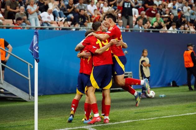 Spain team group, Mannschaftsbild, Totale (ESP), JUNE 17, 2025 - Football Soccer : Spain team group celebrate after Jesus Rodriguez s goal during UEFA European Under-21 Championship 2025 Slovakia group stage match between Uuder-21 Spain 1-1 Uuder-21 Italy at the Anton Malatinsky Stadium, Trnava, Slovakia. Noxthirdxpartyxsales  (295229189)