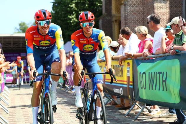 Lidl-Trek riders and pictured before the first stage of the Baloise Belgium Tour cycling race, 198km from Merelbeke-Melle to Knokke-Heist, . The Baloise Belgium Tour takes place from 18 to 22 June. DAVIDxPINTENS  x127315705x