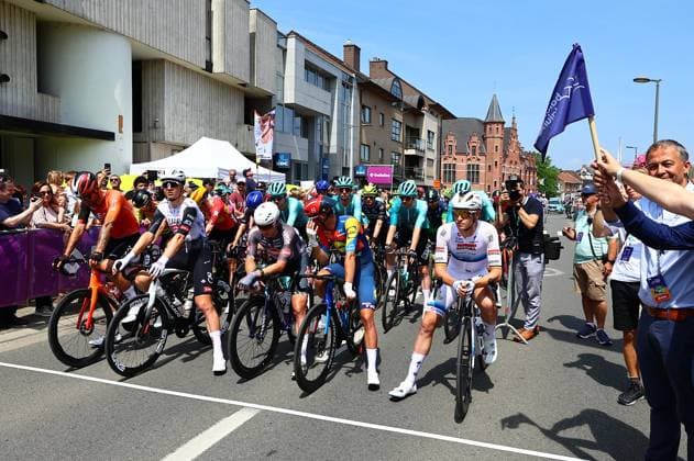 Riders pictured just before the start of the first stage of the Baloise Belgium Tour cycling race, 198km from Merelbeke-Melle to Knokke-Heist, . The Baloise Belgium Tour takes place from 18 to 22 June. DAVIDxPINTENS  x127319508x