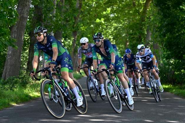 Baloise Belgium Tour 2025 Stage 1 KNOKKE-HEIST, BELGIUM - JUNE 18 : Team Novo Nordisk riders during stage 1 of the 94th edition of Baloise Tour of Belgium an UCI ProSeries 2.Pro cycling road race stage for Men Elite of 198 km with start in Merelbeke-Melle and finish in Knokke-Heist on June 18, 2025 in Knokke-Heist, Belgium, 18 06 2025 ( Motordriver Guy De Vuyst - Knokke-Heist Belgium  Copyright: xJanxDexMeuleneirx