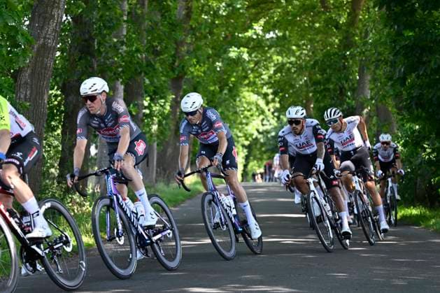 Baloise Belgium Tour 2025 Stage 1 KNOKKE-HEIST, BELGIUM - JUNE 18 : Alpecin-Deceuninck and UAE Team Emirates - XRG riders during stage 1 of the 94th edition of Baloise Tour of Belgium an UCI ProSeries 2.Pro cycling road race stage for Men Elite of 198 km with start in Merelbeke-Melle and finish in Knokke-Heist on June 18, 2025 in Knokke-Heist, Belgium, 18 06 2025 ( Motordriver Guy De Vuyst - Knokke-Heist Belgium  Copyright: xJanxDexMeuleneirx