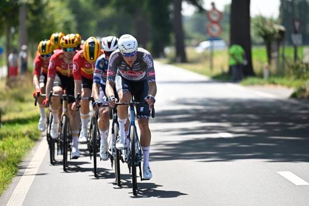 Baloise Belgium Tour 2025 Stage 1 KNOKKE-HEIST, BELGIUM - JUNE 18 : Philipsen Jasper (BEL) of Alpecin-Deceuninck during stage 1 of the 94th edition of Baloise Tour of Belgium an UCI ProSeries 2.Pro cycling road race stage for Men Elite of 198 km with start in Merelbeke-Melle and finish in Knokke-Heist on June 18, 2025 in Knokke-Heist, Belgium, 18 06 2025 ( Motordriver Guy De Vuyst - Knokke-Heist Belgium  Copyright: xJanxDexMeuleneirx
