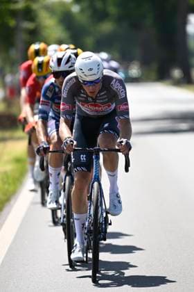Baloise Belgium Tour 2025 Stage 1 KNOKKE-HEIST, BELGIUM - JUNE 18 : Philipsen Jasper (BEL) of Alpecin-Deceuninck during stage 1 of the 94th edition of Baloise Tour of Belgium an UCI ProSeries 2.Pro cycling road race stage for Men Elite of 198 km with start in Merelbeke-Melle and finish in Knokke-Heist on June 18, 2025 in Knokke-Heist, Belgium, 18 06 2025 ( Motordriver Guy De Vuyst - Knokke-Heist Belgium  Copyright: xJanxDexMeuleneirx
