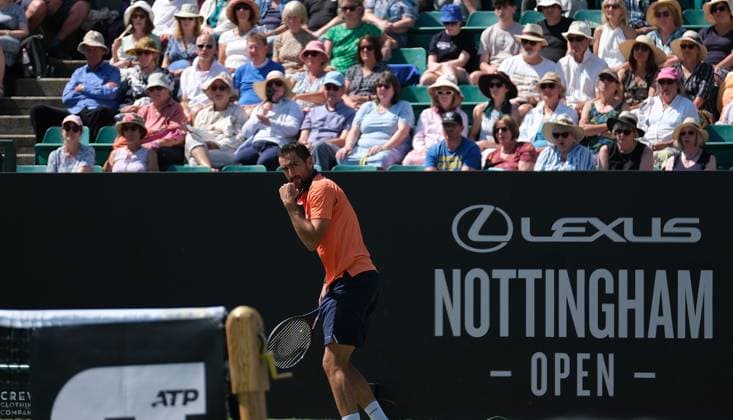 Nottingham Tennis Centre Nottingham, England - Marin Cilic celebrates the point against Lloyd Harris during the match in the Lexus Nottingham Tennis Open, day 4, June 18th 2025. (Paul Bonser SPP) Copyright: xPaulxBonser SPPx spp-en-PaBo-Lexus Nottingham Open 3742