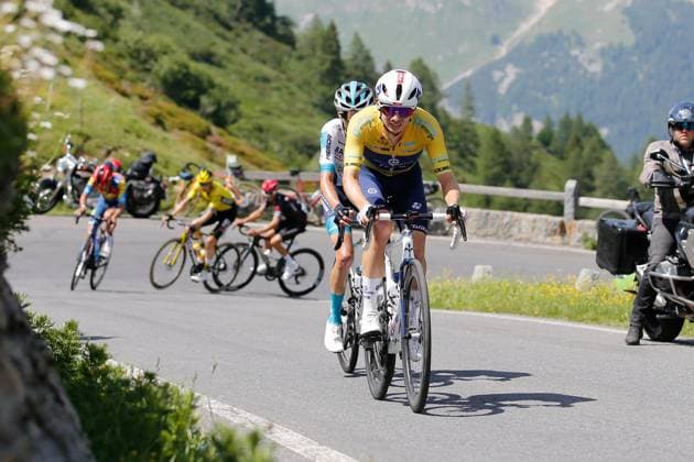 TDS 4 stage Leader Romain Gregoire FRA Team Groupama FDJ 18 06 2025 Spluegenpass, SWITZERLAND, Tour de Suisse 4 stage Heiden Piuro Leader Romain Gregoire FRA Team Groupama FDJ at Spluegenpass