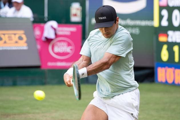 Marcos GIRON USA Action Marcos Giron USA vs Alexander Zverev GER Tennis Terra Wortmann Open 2025 on 18 06 2025 at the OWL Arena Halle Westfalen, Germany Â