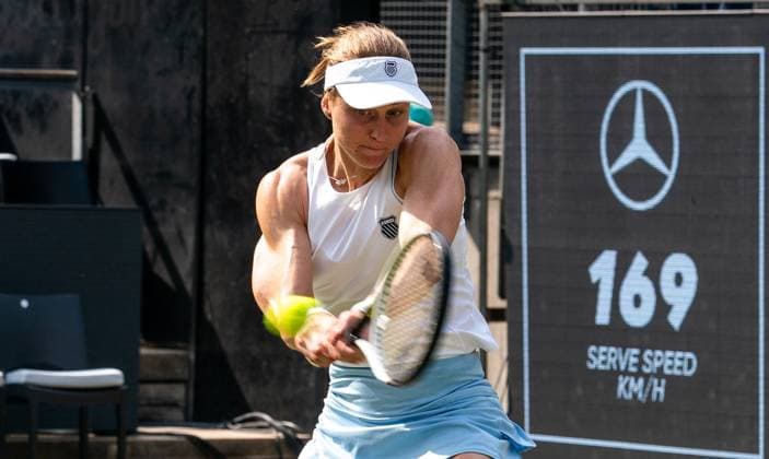 18 06 2025, WTA 500, Tennis, Women, Berlin Tennis Open by Hylo 2025, Berlin, Singles, 2nd round, Liudmila Samsonova Russia Jessica Pegula USA Liudmila Samsonova Russia Berlin Steffi Graf Stadion Berlin Germany