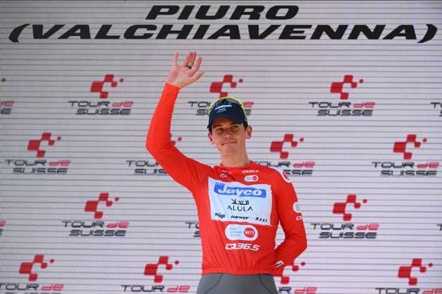 Tour de Suisse 2025 Stage 4 PIURO VALCHIAVENNA, ITALY - JUNE 18 : Engelhardt Felix (GER) of Team Jayco AlUla during the podium ceremony after the stage 4 of the 88th edition of Tour de Suisse an UCI World Tour 2.UWT cycling road race stage for Men Elite of 193.2 km with start in Heiden and finish in Piuro Valchiavenna on June 18, 2025 in Piuro Valchiavenna, Italy, 18 06 2025 ( Motordriver Kenny Verfaillie - Piuro Valchiavenna Italy  Copyright: xVincentxKalutx