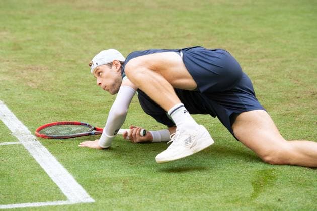 Zizou BERGS BEL action, Zizou Bergs BEL vs Karen Khachanov RUS Tennis Terra Wortmann Open 2025 on 18 06 2025 at the OWL Arena Halle Westfalen, Germany Â