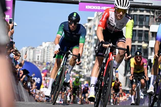 Baloise Belgium Tour 2025 Stage 1 KNOKKE-HEIST, BELGIUM - JUNE 18 : Team Novo Nordisk rider during stage 1 of the 94th edition of Baloise Tour of Belgium an UCI ProSeries 2.Pro cycling road race stage for Men Elite of 198 km with start in Merelbeke-Melle and finish in Knokke-Heist on June 18, 2025 in Knokke-Heist, Belgium, 18 06 2025 ( Motordriver Guy De Vuyst - Knokke-Heist Belgium  Copyright: xJanxDexMeuleneirx