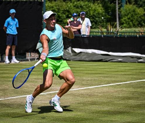 18th June 2025; Lexus Nottingham Tennis Centre, Nottingham, England; Lexus Nottingham Open, Day 3; James McCabe (AUS) hits a forehand return in his second round match against Colton Smith (USA)  ActionPlus12802241 GodfreyxPitt