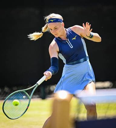 18th June 2025; Lexus Nottingham Tennis Centre, Nottingham, England; Lexus Nottingham Open, Day 3; Rebecca Sramkova (SLO) world No 38 hits a forehand return to Yulia Putintseva (KAZ) world No 24 in their second round match  ActionPlus12802274 GodfreyxPitt