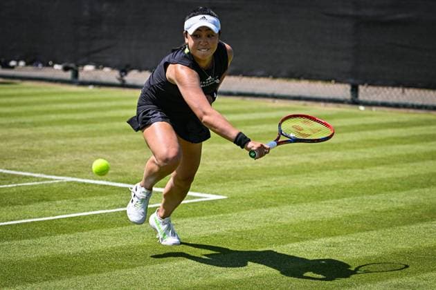 18th June 2025; Lexus Nottingham Tennis Centre, Nottingham, England; Lexus Nottingham Open, Day 3; Makoto Ninomiya (JPN) world No 58 stretches for a backhand in the second round match with her partner Ulrikke Eikeri (NOR) world No 57 against Aldila Sutjiadi (IDN) world No 45 and Eri Hozumi (JPN) world No 45  ActionPlus12802239 GodfreyxPitt