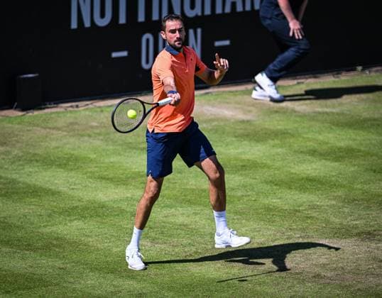 18th June 2025; Lexus Nottingham Tennis Centre, Nottingham, England; Lexus Nottingham Open, Day 3; Marin Cilic (CRO) hits a forehand return against Lloyd Harris (RSA) in their second round match  ActionPlus12802366 GodfreyxPitt