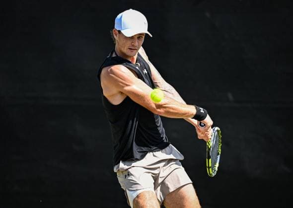 18th June 2025; Lexus Nottingham Tennis Centre, Nottingham, England; Lexus Nottingham Open, Day 3; Colton Smith (USA) hits a backhand return in his second round match against James McCabe (AUS)  ActionPlus12802377 GodfreyxPitt