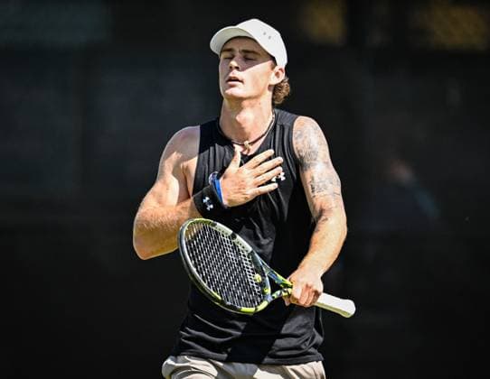 18th June 2025; Lexus Nottingham Tennis Centre, Nottingham, England; Lexus Nottingham Open, Day 3; Colton Smith (USA) celebrates winning the second round match against James McCabe (AUS)  ActionPlus12802380 GodfreyxPitt