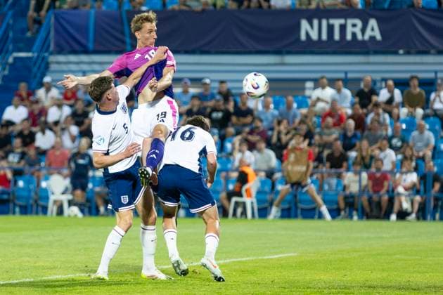 UEFA U21 European Championship Germany England 18 06 2025 Nelson Weiper Germany, 19 scores the goal to make it 2 0 in the UEFA U21 European Championship match Germany England, on 18 06 2025, Stadion pod Zoborom, Nitra, Slovakia Copyright: xBEAUTIFULxSPORTS Meuselx