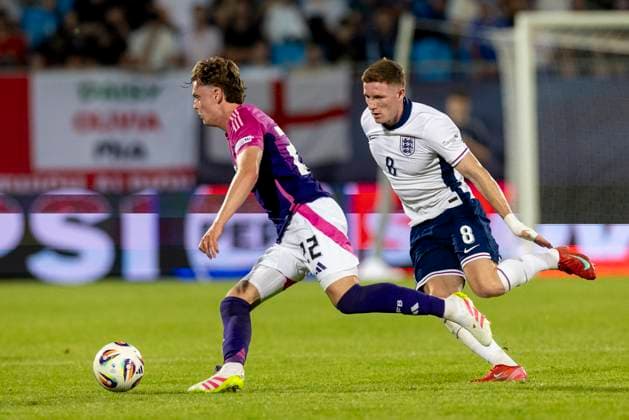 England - Germany UEFA European Under-21 Championship 2025 Group Stage Paul Wanner, Elliot Anderson during the UEFA European Under-21 Championship 2025 Group Stage match between England and Germany at Nitra Stadium on June 18, 2025 in Nitra, Slovakia. Nitra Slovakia  Copyright: xAndrzejxIwanczukx originalFilename:iwanczuk-englandg250618_npjEW.jpg