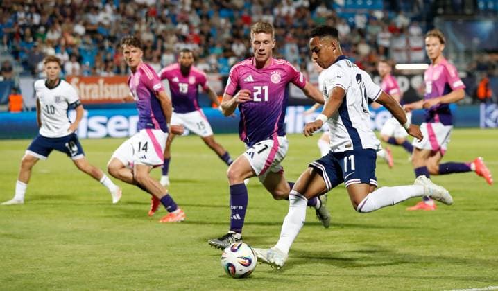 Omari Hutchinson of England Under 21 England U21, U 21 v Germany U21, UEFA Under 21 European Championship, EM, Europameisterschaft 2025, Group B, Football, Nitra Stadium, Nitra, Slovakia - 18 Jun 2025 EDITORIAL USE ONLY No use with unauthorised audio, video, data, fixture lists, club league logos or live services. Online in-match use limited to 120 images, no video emulation. No use in betting, games or single club league player publications. Copyright: xNikolaxKrstic Shutterstockx 15363358dg