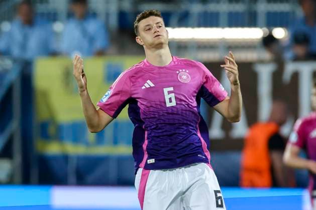 Eric Martel Germany gestures, UEFA European Under 21 Championship 2025 Group Stage, England v Germany, Nitra Stadium on June 18, 2025 in Neutra, Slovakia Photo by Marco Steinbrenner DeFodi Images Eric Martel Germany gestures, UEFA European Under 21 Championship 2025 Group Stage, England v Germany, Nitra Stadium, June 18, 2025 in Nitra, Slovakia Photo by Marco Steinbrenner DeFodi Images