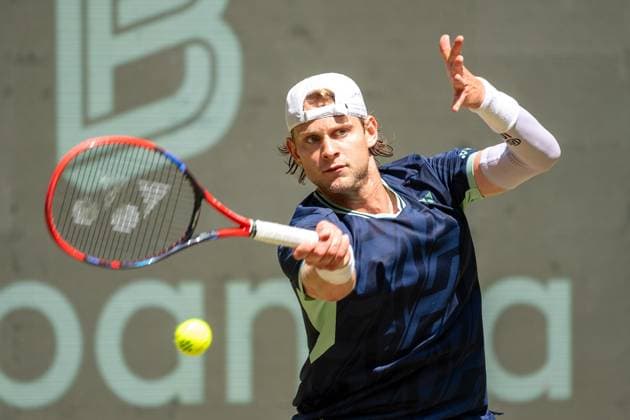 Zizou BERGS BEL action, Zizou Bergs BEL vs Karen Khachanov RUS Tennis Terra Wortmann Open 2025 on 18 06 2025 at the OWL Arena Halle Westfalen, Germany Â