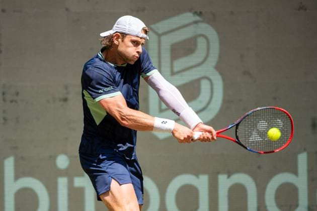 Zizou BERGS BEL action, Zizou Bergs BEL vs Karen Khachanov RUS Tennis Terra Wortmann Open 2025 on 18 06 2025 at the OWL Arena Halle Westfalen, Germany Â
