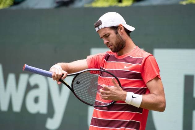 Karen KACHANOV RUS Action, Felix Auger Aliassime CAN vs Karen Khachanov Tennis Terra Wortmann Open 2025 on 18 06 2025 at the OWL Arena Halle Westfalen, Germany Â