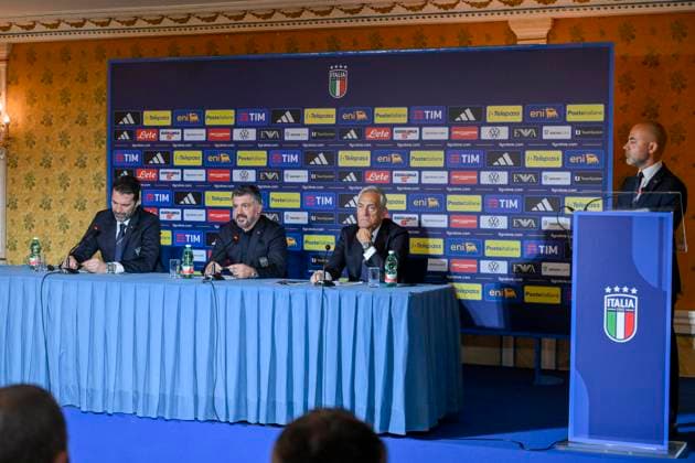 during the press conference, PK, Pressekonferenz to present Technical Commissioner Gennaro Gattuso at the Hotel Parco dei Principi Rome, Italy - Thursday 19 June 2025. Sports - Football.  Copyright: xFabrizioxCorradetti LaPressex