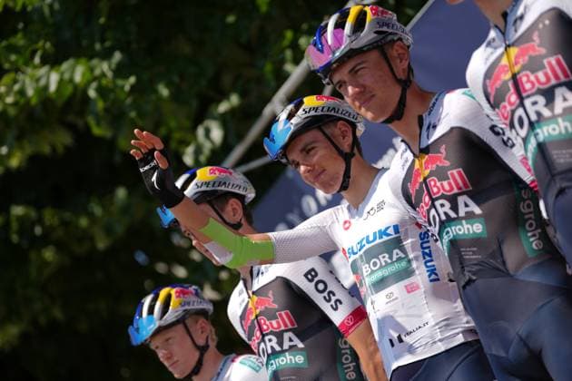 Finn Lorenzo Mark of Red Bull - Bora - Hansgrohe Rookies white jersey during the stage 5 of the Giro Next Gen 2025, Fiorenzuola d™Arda (Pc) Gavi (Al) 153 km, Italy - Thursday, June 19, 2025. - cycling.  Copyright: xGianxMattiaxD Alberto LaPressex