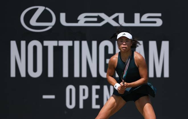 Nottingham Tennis Centre Nottingham, England - Mingge Xu in action during the match with Magda Linette at the Lexus Nottingham Tennis Open, day 5, June 19th 2025. (Paul Bonser SPP) Copyright: xPaulxBonser SPPx spp-en-PaBo-Lexus Nottingham Open 2180