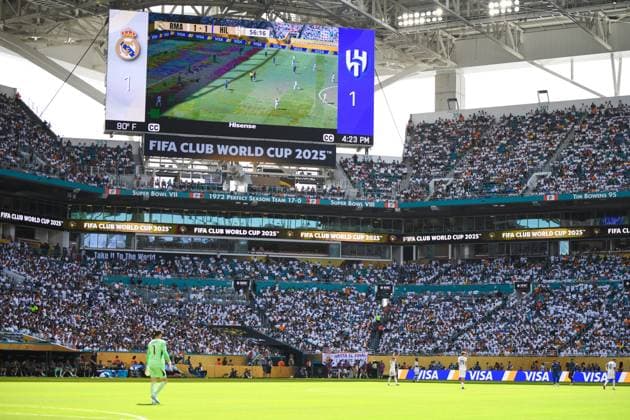 Real Madrid vs Al Hilal FIFA Club World Cup 2025 group stage. General view of the stands in Hard Rock Stadium. Match of the FIFA Club World Cup between Real Madrid from Spain and Al-Hilal from Saudi Arabia. First stage, Group H game played on 18.06.25 at the Hard Rock Stadium in Miami, USA. Photo Jose Campos PMEimages. Miami Gardens Florida United States Copyright: xJosexCamposx xPMEimagesx