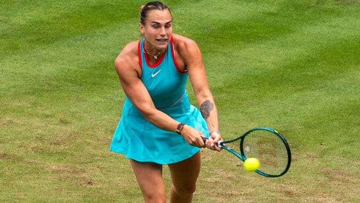19 06 2025, WTA 500, Tennis, Women, Berlin Tennis Open by Hylo 2025, Berlin, Singles, 2nd round, Aryna Sabalenka Russia Rebeka Masarova Switzerland Aryna Sabalenka Russia Berlin Steffi Graf Stadion Berlin Germany