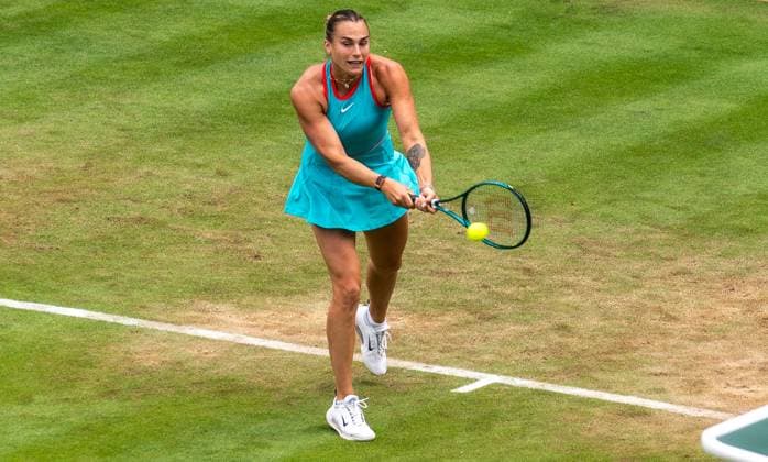 19 06 2025, WTA 500, Tennis, Women, Berlin Tennis Open by Hylo 2025, Berlin, Singles, 2nd round, Aryna Sabalenka Russia Rebeka Masarova Switzerland Aryna Sabalenka Russia Berlin Steffi Graf Stadion Berlin Germany