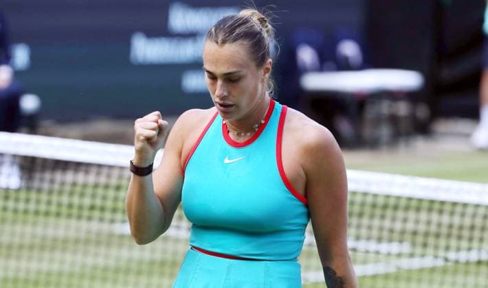 Aryna Sabalenka BLR cheers at the Steffi Graf Stadium Sport HYLO Berlin Tennis Open Women on grass 19 06 2025