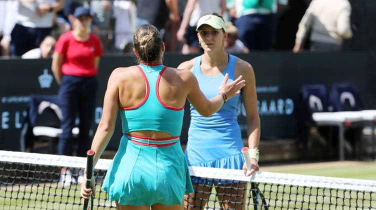 Aryna Sabalenka BLR wins against Rebeka Masarova SUI at the Steffi Graf Stadium Sport HYLO Berlin Tennis Open Women on grass 19 06 2025