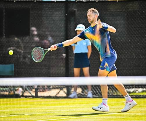19th June 2025; Lexus Nottingham Tennis Centre, Nottingham, England; Lexus Nottingham Open, Day 4; Guido Andreozzi (ARG) hits a forehand in his quarter final match with his partner Theo Arribage (FRA) against Mark Wallner (GER) and Jakob Schnaitter (GER)  ActionPlus12802489 GodfreyxPitt