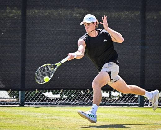 19th June 2025; Lexus Nottingham Tennis Centre, Nottingham, England; Lexus Nottingham Open, Day 4; Colton Smith (USA) hits a forehand in his quarter final match against Emilio Nava (USA)  ActionPlus12802548 GodfreyxPitt