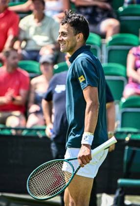 19th June 2025; Lexus Nottingham Tennis Centre, Nottingham, England; Lexus Nottingham Open, Day 4; Emilio Nava (USA) celebrates winning the first set in his quarter final match against Colton Smith (USA)  ActionPlus12802551 GodfreyxPitt