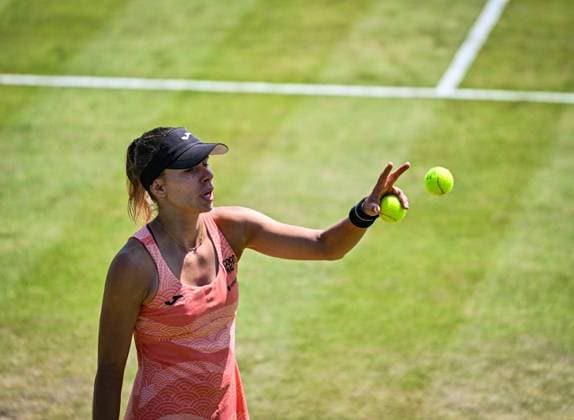 19th June 2025; Lexus Nottingham Tennis Centre, Nottingham, England; Lexus Nottingham Open, Day 4; Magda Linette (POL) catches a ball in her quarter final match against Mingge Xu (GBR)  ActionPlus12802561 GodfreyxPitt