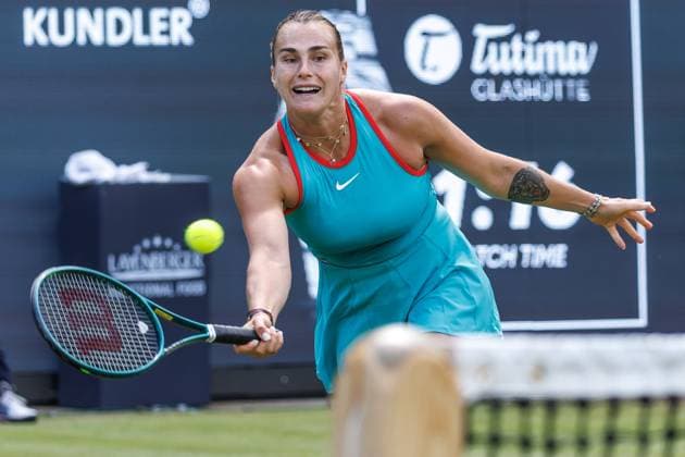 Tennis WTA Tour, Singles, Women, Round of 16, Sabalenka Belarus Masarova Switzerland , Steffi Graf Stadium Aryna Sabalenka Belarus returns a ball Tennis WTA Tour