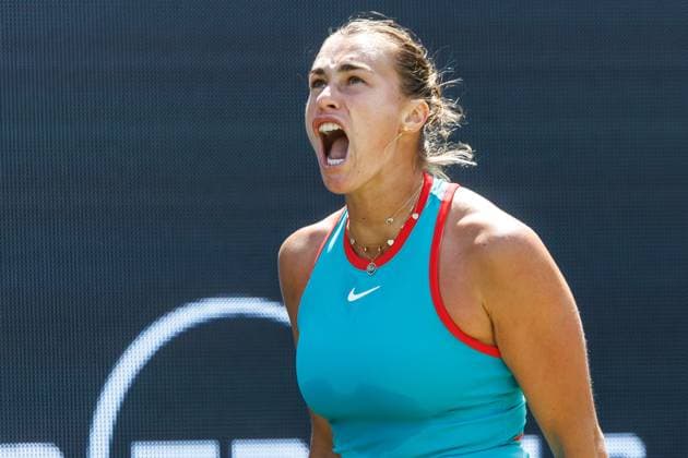 Tennis WTA Tour, Singles, Women, Round of 16, Sabalenka Belarus Masarova Switzerland , Steffi Graf Stadium Aryna Sabalenka Belarus is happy about the ball she won Tennis WTA Tour