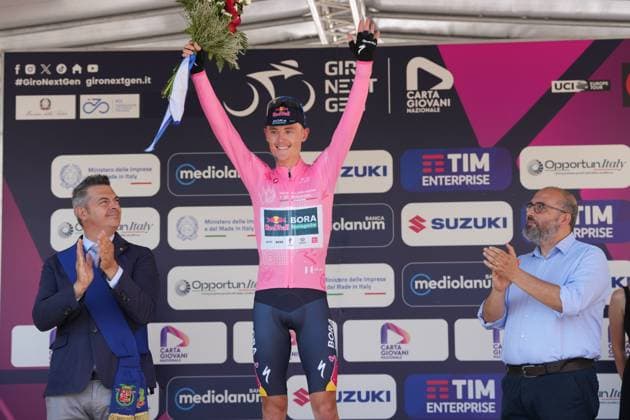 RAFFERTY Adam win the race during the stage 5 of the Giro Next Gen 2025, Fiorenzuola d™Arda (Pc) Gavi (Al) 153 km , Italy - Thursday , June 19, 2025. - cycling.  Copyright: xGianxMattiaxD Albertox LaPressex