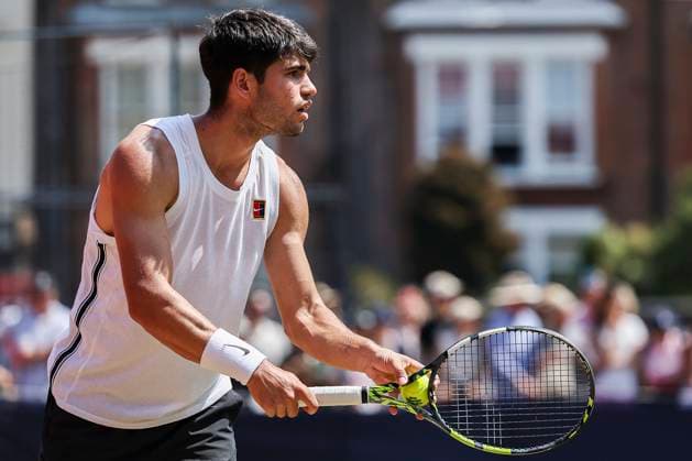 19th June 2025; HSBC Championships, Queens Club, West Kensington, London, England: HSBC Mens Championships Queens Club, Day 4; Carlos Alcaraz (ESP) during a practice session  ActionPlus12802629 HenningxVonxJagow
